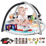 Baby Play Mat, Versatile Baby Play Gym and Playmats, With 5 Detachable Developmental Toys and Tummy Time Pillow, Washable Mat, Animal theme, New born baby essentials, For Baby 0-12 Months (black and white)