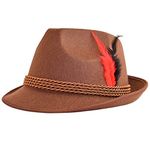 Beistle Brown German Alpine Hat With Decorative Cording And Feathers, Bavarian Oktoberfest Costume Accessories