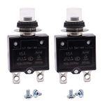 mxuteuk 2Pcs 15Amp Circuit Breakers Push Button Manual Reset 125/250V AC 50V DC, L1 Series Overload Protector Switch Thermal Circuit Breakers with Quick Connect Terminals and Waterproof Button Caps L1-ls-15A