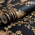 QIHANG Vintage Classic Black&Copper French Modern Damask Feature Wallpaper Wall Paper Roll for Living Room Bedroom Tv Backdrop 0.53m*10m=5.3M2