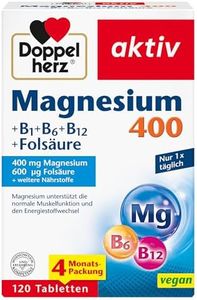 Doppelherz Magnesium 400 + B1 + B6 + B12 + Folsäure - Magnesium unterstützt die normale Muskelfunktion und den Energiestoffwechsel - 120 vegane Tabletten