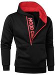 HOOD CREW Mens Casual Pullover Hoodies Half Zipper Print Hooded Sweatshirt with Pocket Black XL