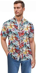 ETHANOL Men Classic Slim Fit Woven Short Sleeve Wrinkle Resistant Print Shirt MST46568 422 Gold XL