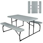 GYMAX Picnic Table, 550 LBS Folding Picnic Tables with Benches & Seats, Weather-Resistant Easy Setup Portable Picnic Table, Wood-Like Foldable Picnic Tables for Outdoors Patio Deck Party BBQ (Grey)