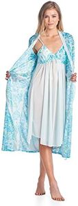 Casual Nights Women's Satin 2 Piece Robe and Nightgown Set - Green - X-Large