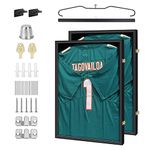 Jersey Frame Display Case Wood Display Case Shadow Box Extra Large Frame 32’’ x 24’’ with Locks, Hangers, Velvet Pinboard, and Wall Mount for Jersey Uniform (Set of 2)