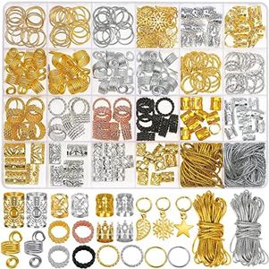 269PCS Hair Jewelry Accessories for Women Braids, Hair Loc Wire Wrapped Adornment for Dreadlock, Hair Aluminum Beads Charms Gold Braids Ring Cuffs Clips with Pendants for Hair Decorations