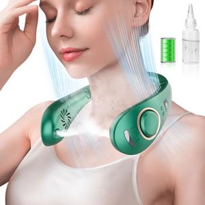 KJXIC Neck Fan with Mist,Foldaway Neck Fan with Mist,Personal Fan for Neck Wearable Hanging around,Cordless Neck Coolers for Female Male Kids Dad Mom Deep Green