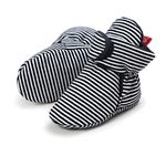 Unisex Newborn Winter Boots Warm Stripe Bootie Baby Fleece Booties Non-Slip Sole Soft Stay On Ajustable Bootie Sock Crib Shoes for Baby Boys Girls 0-18Months (0-6 Months,Black-Stripe)