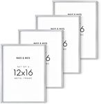 HAUS AND HUES 12x16 Silver Metal Picture Frames - Set of 4 Picture Frame Sets for Wall Collage, Picture Frames 12x16 Set of 4, Paper Sized Picture Frame, Silver Frames Bulk (Silver Aluminum Frames)