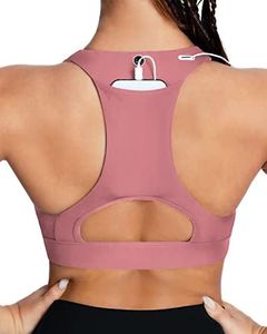 Queenie Ke Women's Medium Support Back Pocket Energy Sport Bra Cotton Feel Size XS Color Begonia Pink Back Pocket