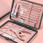 Manicure Set Professional Pedicure Kit Nail Clippers Kit - 18 Pcs Nail Care Tools - Grooming Kit with Luxurious Upgraded Travel Case (Pink)