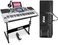 Pyle 61 Keys 2 in 1 Play and Sing Along Portable Electronic Piano Keyboard with Sustain Pedal, Headset, Weatherproof Bag, Stool, and Keyboard Stand