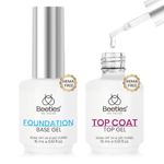 Beetles 2Pcs Gel Base and Top Coat Set No Wipe Upgraded Mild Formula Glossy UV Top & Base Coat Long Lasting Effect Soak Off No More Damaged Nails Gift for Women Girls