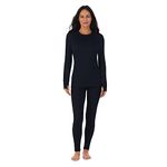 Cuddl Duds Women's Thermal Warmth Long Sleeve and Pant Base Layer Set - Moisture Wicking, Black, XL