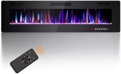 Joy Pebble 68 Inch Electric Fireplace Inserts, in-Wall Recessed and Wall Mounted 750/1500W Fireplace Heater, Touch Screen, Remote Control with Timer, Adjustable Flame Color and Speed