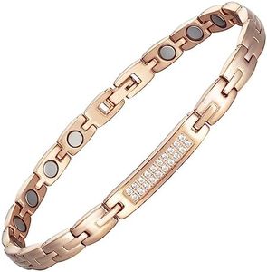 EnerCoppeX Magnetic Anklet for Women for Arthritis and Joint, Crystal Magnetic Therapy Anklet, Stainless Steel Magnetic Anklet Bracelet for Men for Carpal Tunnel,Rose Gold