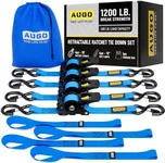 AUGO Retractable Ratchet Straps | 4 Heavy Duty Ratchet Straps Self Retractable Tie Downs with Soft Loops & Storage Bag for Motorcycle, Truck, Trailer, Cargo Van | 1200 Lb Break Strength 1” x 10’