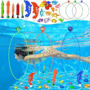 Jasonwell Pool Toys Diving Rings - 28PCS Swim Thru Rings Pool Game Diving Toys with Dive Ring Underwater Treasures Torpedo Bandits Fish Toy Fun Water Swimming Toy for Boys Girls Kids Teens Adults