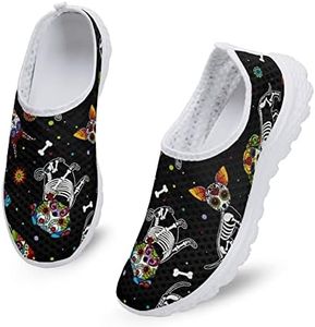 Kuiaobaty Scarpe da ginnastica basse da donna, in rete, da infermiera, fiore, maiale, cranio, boho, a righe, traspirante, per camminare, sport, scarpe leggere e casual, Teschi di zucchero per