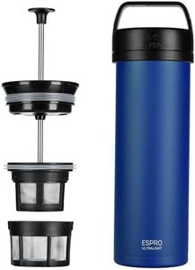 ESPRO – P0 Ultralight – Single Serve French Coffee Press and Lightweight Hydration Bottle for Travel, Camping and Everyday use, Stainless steel, Vacuum Insulated 16 oz (Blue)