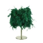 Modern and Chic Forest Green Real Feather Table Lamp with Brushed Satin Nickel Base and Inline Switch - Statement Piece - 40w Maximum SES Bulb by Happy Homewares