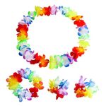 ProKart Premium Hawaiian Theme Goa Beach Party Flower Leis Luau Wreath (Set of 4) Necklace, Headband and Bracelets, Great for | Beach | Wedding | Birthday | Holiday | Hawaii Theme Party (Multicolor)