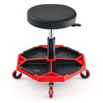 TANGZON 150KG Pneumatic Rolling Mechanic Stool, 41CM-55CM Height Adjustable & 360° Swivel Roller Creeper Seat with Removable Tool Tray and Wheels, Heavy Duty Padded Garage Workshop Stool