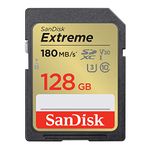 SanDisk 128GB Extreme SDXC card, SD card up to 180MB/s, V30 Memory card, UHS-I, Class, 10, U3, V30, RescuePro Deluxe data recovery software.