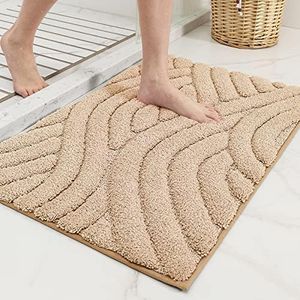 Color&Geometry Beige Bathroom Rugs Absorbent Bath Mat for Shower, 20 x 51 Non Slip Bath Rugs for Bathroom, Soft Washable Bathmats Small Bathroom Floor Mat Microfiber Easy to Clean Quick Dry