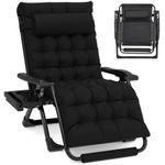 Slendor Oversized Zero Gravity Chairs XXL, 33In Padded Zero Gravity Lounge Chair, Lawn Recliner, Folding Patio Reclining Chair w/Aluminum Alloy Lock, Headrest, Cup Holder, Support 500lbs, Black