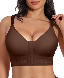 SHAPELLX Front Closure Bras for Women Post Surgery Compression Bra Wireless Mastectomy Bra Adjustable Straps Brown L