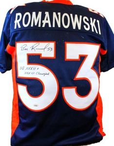 Bill Romanowski Autographed Pro Style Blue Jersey W/SB Champs- JSA W Auth *Black