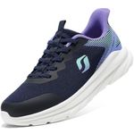 STQ Slip on Running Shoes for Women Breathable Platform Sneakers Non Slip Arch Support Walking Athletic Cushion Fitness Mesh Lightweight Lace Up Comfortable Navy Purple Size 8