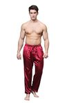 Tony & Candice Men's Satin Pajama Pants Long PJ Bottoms (Large, Burgundy)