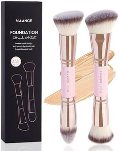 MAANGE Foundation Makeup Brushes, 2Pcs Premium Double-Ended Makeup Brush (Flat/Angled/Angled Round/Tapered Top) for Buffing Liquid, Cream, Powder, Blending Contour Face Brush(Pink/Gold)