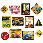 WERNNSAI Construction Party Decorations - 12 PCS Dump Truck Excavator Traffic Banner Centerpieces Zone Sign Cutouts for Kids Boys Birthday Party Construction Party Supplies