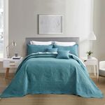 Blythease Oversized King Bedspread 128x120 Extra Wide, Ultrasonic Lightweight Bedding Cover, Paisley Pattern, Reversible, 5 Piece, 100% Microfiber, Lagoon