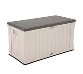 LIFETIME 60186 Heavy-Duty Outdoor Storage Deck Box 439.11 L Outdoor Storage Box, Desert Sand Wood Look, 127.9 x 64 x 67.2 cm