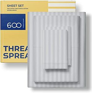 600 Thread Count Egyptian Quality 100% Cotton Stripe Sheets Set, Twin Size Bedding Set in Silver