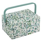 Hobby Gift Medium Sewing Box Organiser with Handle - Cotton Basket Sewing Storage Box, Craft Storage Boxes with Compartments for Tools & Accessories - 18.5 x 25.5 x 14.5cm, Full Eucalyptus