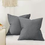 PHF 100% Cotton Waffle Weave Euro Shams 26" x 26", 2 Pack Elegant Home Decorative Euro Throw Pillow Covers for Bed Couch Sofa, Charcoal Grey