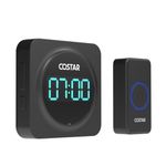 Costar Wireless Door Bell for Home with 24-Hour Time Display Calling Bell for Office- Cordless Door Bell Up to 1000ft Range with 58 Chimes, 5 Level Volume (Pebble 700 Black)