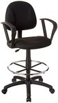 Boss Office Products Ergonomic Works Adustable Drafting Chair with Loop Arms and Removable Foot Rest, Black