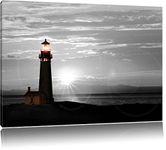 Pixxprint lighthouse in the sunset as canvas picture | Size: 100x70 cm | Mural | Art Print | ready covered