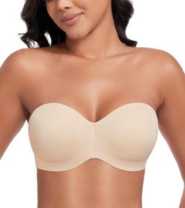 Lemorosy Minimizer Strapless Bra for Women Large Bust Full Support Non-Slip Convertible Underwire Bandeau Bra（Beige,34C