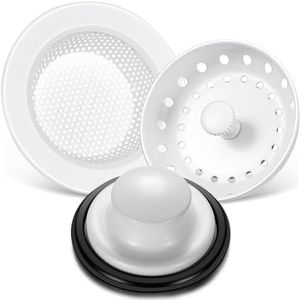Mudder 3 Pcs Kitchen Sink Drain Strainer and Stopper Stainless Steel Garbage Disposal Plug with Handle Universal Anti-Clogging Kitchen Sink Filter Sieve Basket Strainer(Porcelain White)