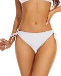 Annbon String Low Rise Bikini Bottoms for Womens Medium Coverage Side Tie Hipster Adjustable Bikini Bottoms Low Waist Swimwear Bottoms Bathing Suit Bottoms White