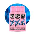 Crazy Color Vibrant Sky Blue Semi-Permanent Trio Hair Dye. Highly Pigmented Cobalt Blue Conditioning & Oil Nourishing Vegan Formula | No Bleach or Ammonia | 300ml