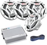 Marine Speaker And Amp Package: 4x JVC CS-DR6201MW 300-Watt 6.5" 2-Way Coaxial Speakers Bundle Combo With Enrock 400-Watt 4-Channel Black Waterproof Bluetooth Amplifier + 50Ft 16g Speaker Wire